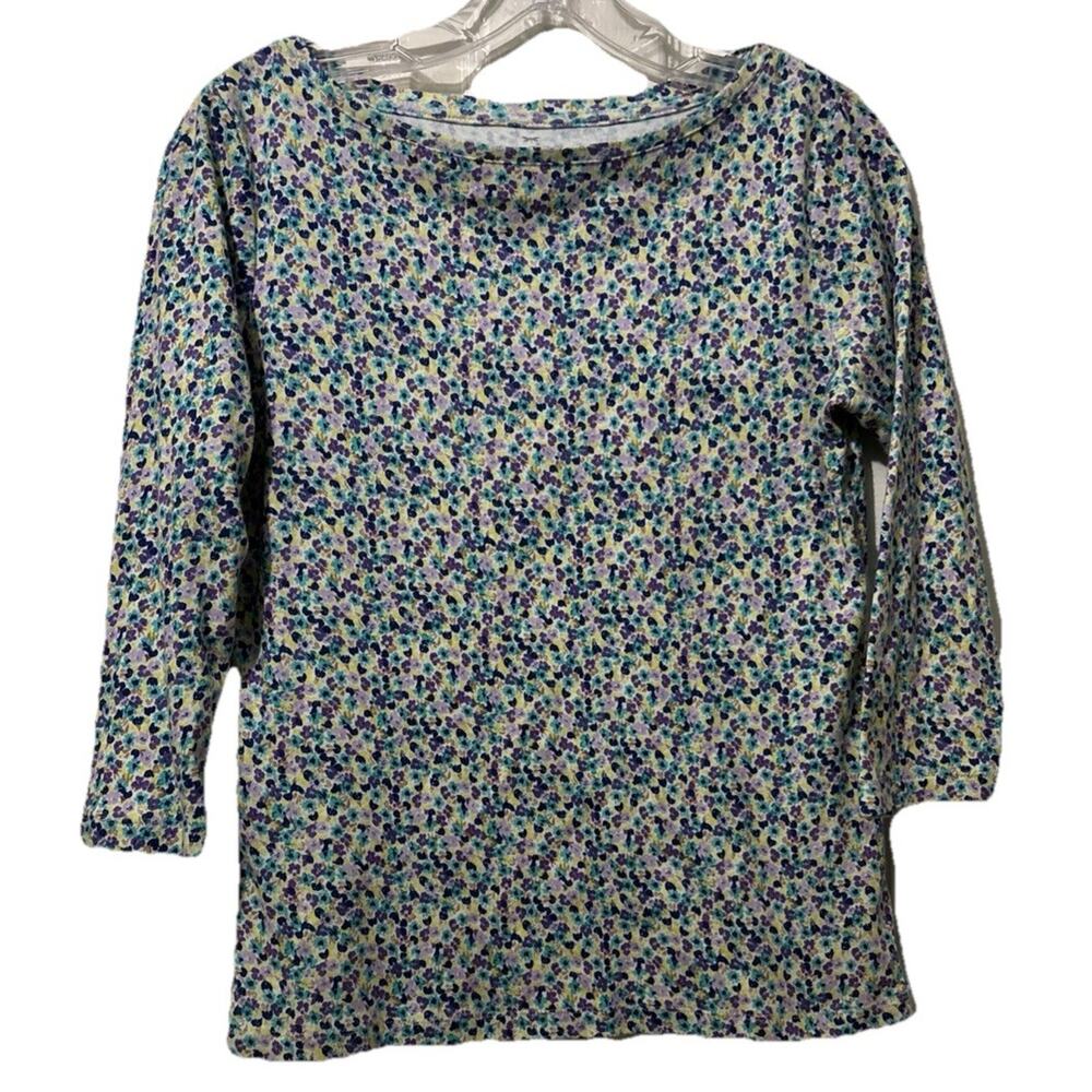 Talbots Petite Size P/XS Pima Cotton T-shirt Colorful Floral 3/4 Sleeves